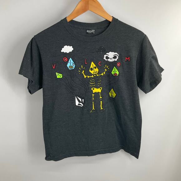 VOLCOM Womens Doodle Kite Skeleton Grunge Tshirt Medium - Picture 9 of 11